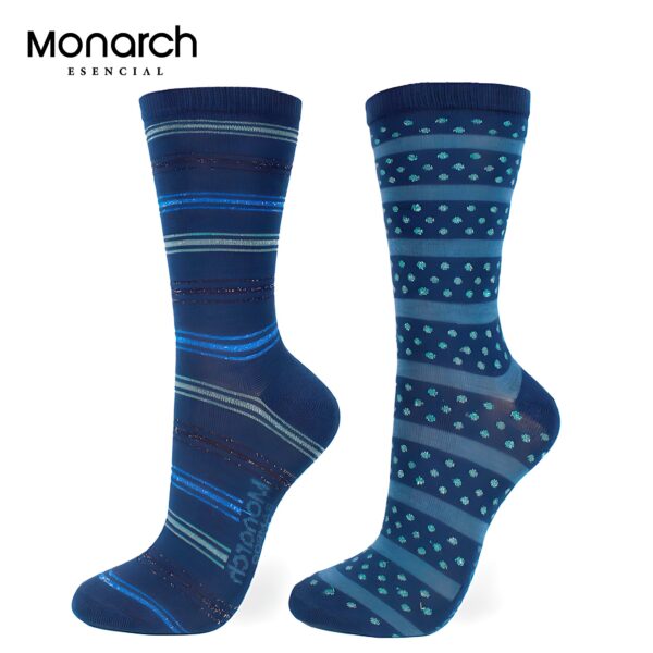 26145-Calcetin-Monarch-Bi-Pack Calcetín-Bamboo-Rayas-Lurex-azul